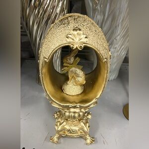 Elegant Gold Holiday Decor Egg with Rabbit